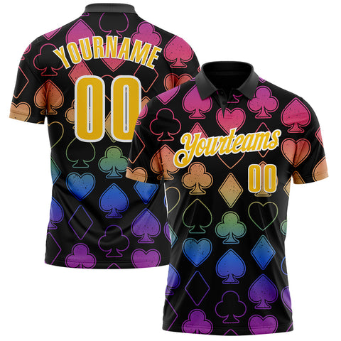 Maxcorners Custom Black Yellow-White 3D Gambling Poker Performance Polo Shirt
 LM1009