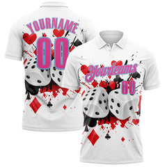 Maxcorners Custom White Pink-Light Blue 3D Gambling Poker And Dice Performance Polo Shirt LM1009