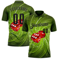 Maxcorners Custom Green Black 3D Gambling Dice Performance Polo Shirt LM1009
