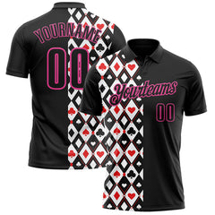 Maxcorners Custom Black Pink 3D Gambling Poker Performance Polo Shirt LM1009