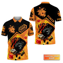 Maxcorners Poker Royal Flush On Fire Personalized Name 3D Polo Shirt Gift For Poker PlayersLM1009