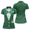 Maxcorners St Patrick's Day Green Shamrock Suit Whiskey Golf Print Golf Shirt, Women's Golf Tops, Ladies Golf Polos