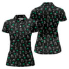 Maxcorners Stick Figure Golf Pose St Patrick's Day Shamrock Black Golf Shirt, Women's Golf Tops, Ladies Golf Polos