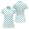 Maxcorners Grid Pattern Shamrock Golf Shirt, St Patrick's Day Women's Golf Tops, Ladies Golf Polos, Golf Shirt For Women