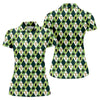 Maxcorners Green And White Argyle Pattern St Patrick's Day Golf Shirt, Women's Golf Shirts, Ladies Golf Polos