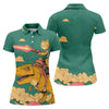 Maxcorners Laser Cat Dinosaur Golf Shirt, Retro Sci Fi T Rex Adventure Pattern, Golf Shirt For Women LM1507