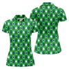 Maxcorners Green And White Lucky Four Leaf Clover Argyle Pattern St Patrick's Day Golf Shirt, Women's Golf Tops
