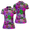 Maxcorners Pink Purple Retro Flower Power Golf Shirt, Women’s Golf Apparel, Hawaiian Golf Shirt, Golf Polo For Women LM1507