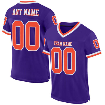 Maxcorners Custom Purple Orange-White Mesh Authentic Throwback Football Jersey LM2605