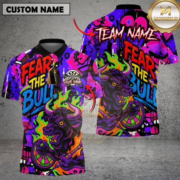 Maxcorners Darts Shirt Fear The Bull Graffiti Style  Multioptions Personalized Name, Team Name Unisex 3D Shirt (4 Colors)