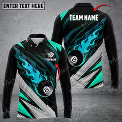 Maxcorners Billiards Ball 8 Fire Multicolor Option Customized Name Long Sleeve Polo Shirt