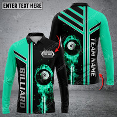 Maxcorners Billiards Ball Fire Multicolor Option Customized Name Long Sleeve Polo Shirt