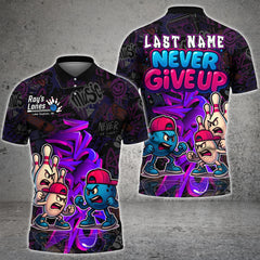 Maxcorners Bowling Shirt Graffiti Never Give Up Multioptions Personalized Name, Team Name Unisex 3D Shirt For Amber