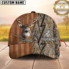 Maxcorners Deer Hunting Hunter Split Lightning Rustic Flag Camo Personalized Name 3D Cap (4 Colors)