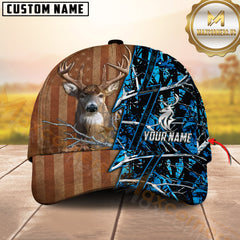 Maxcorners Deer Hunting Hunter Split Lightning Rustic Flag Camo Personalized Name 3D Cap (4 Colors)