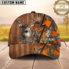 Maxcorners Deer Hunting Hunter Split Lightning Rustic Flag Camo Personalized Name 3D Cap (4 Colors)