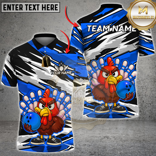 Maxcorners Bowling Shirt Angry Turkey Flame Multicolor Options Personalized Name, Team Name 3D Shirt (4 Colors)