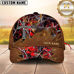Maxcorners Deer Hunting Camo Leather Cross Rustic Pattern Personalized Name 3D Cap (6 Colors)