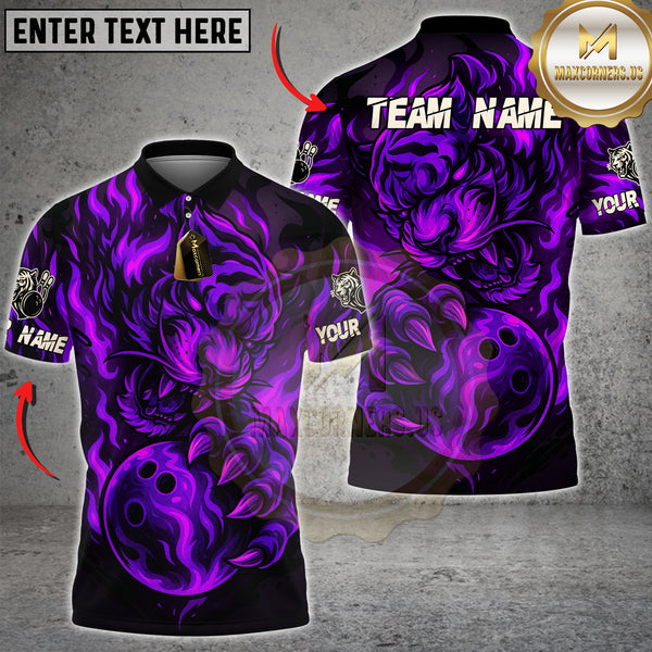 Maxcorners Flaming Tiger Bowling Ball Fire Power Multioptions Personalized Name, Team Name Unisex 3D Shirt