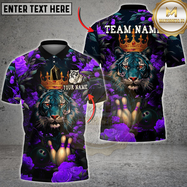 Maxcorners Bowling Tiger King Crown Red Roses Multioptions Personalized Name, Team Name Unisex 3D Shirt