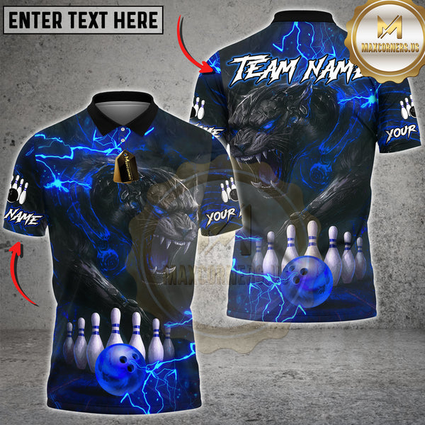 Maxcorners Bowling Shirt Black Panther Lightning Multioptions Personalized Name, Team Name Unisex 3D Shirt (4 Colors)