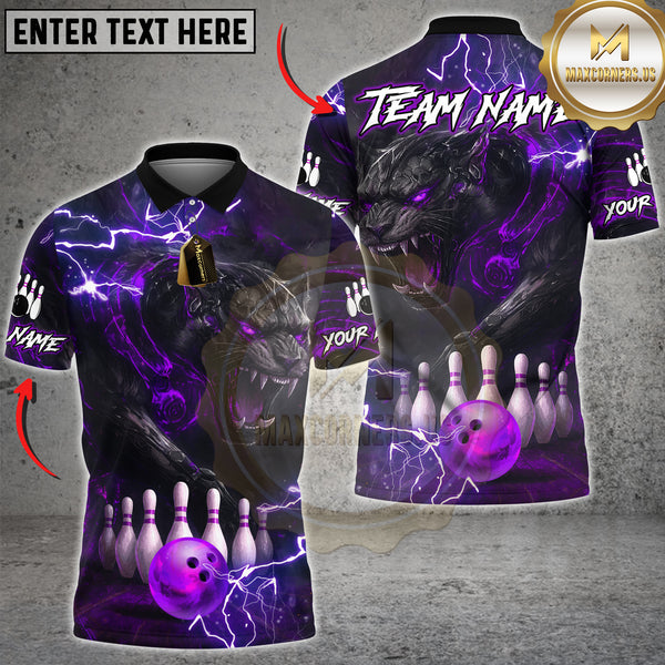 Maxcorners Bowling Shirt Black Panther Lightning Multioptions Personalized Name, Team Name Unisex 3D Shirt (4 Colors)