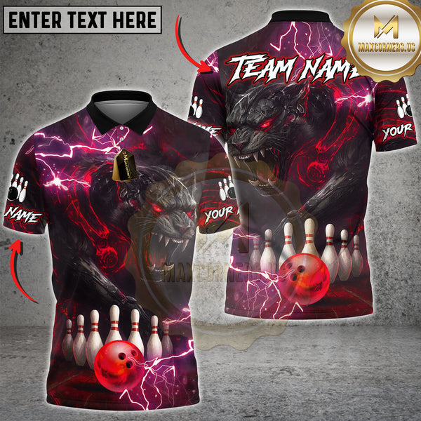 Maxcorners Bowling Shirt Black Panther Lightning Multioptions Personalized Name, Team Name Unisex 3D Shirt (4 Colors)