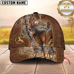 Maxcorners Deer Hunting Full Leather Arch Frame Pattern Personalized Name 3D Cap (6 Colors)