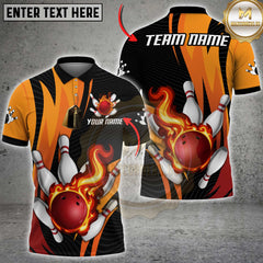 Maxcorners Bowling Strike Flame Multicolor Customized Name, Team Name 3D Shirts