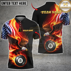 Maxcorners Billiards Flaming Eagle USA Flag 8 Ball Personalized Name, Team Name 3D Shirt