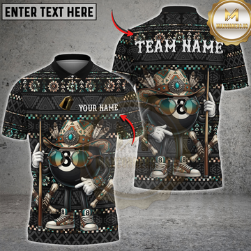 Maxcorners Billiards Native Western Cowboy 8 Ball Design Personalized Name 3D Unisex Shirt