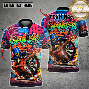 Maxcorners Darts Dabbing Turkey Graffiti Gamer Style Dartboard Player Personalized Name 3D Unisex Shirt