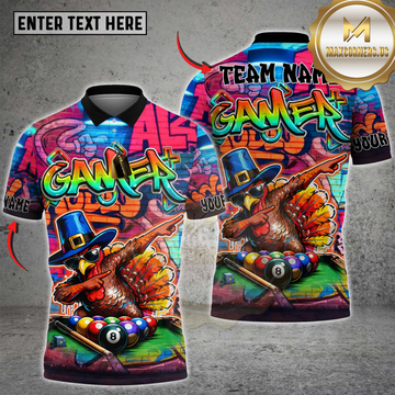 Maxcorners Billiards Dabbing Turkey Graffiti Gamer Style Pool Table 8 Ball Personalized Name 3D Unisex Shirt