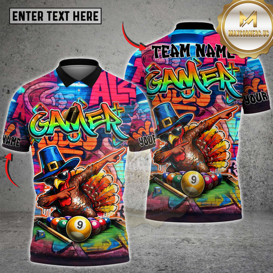 Maxcorners Billiards Dabbing Turkey Graffiti Gamer Style Pool Table 9 Ball Personalized Name 3D Unisex Shirt