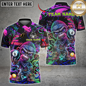 Maxcorners Billiard Angry Monkey Pool 8 Ball Neon Graffiti Customized Name, Team Name 3D Shirt