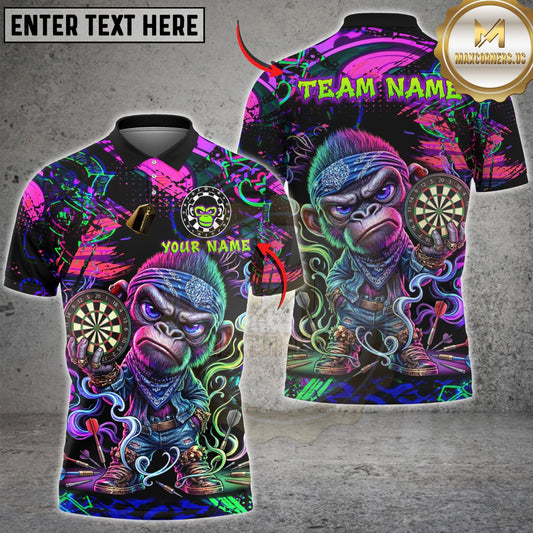 Maxcorners Darts Angry Monkey Neon Graffiti Customized Name, Team Name 3D Shirt