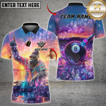 Maxcorners Billiard DJ Gorilla 8 Ball Pool Music Sunset Customized Name, Team Name 3D Shirt