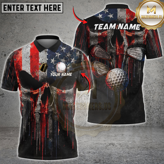 Maxcorners Golf American Flag Skull Ball Clubs Design Personalized Name 3D Unisex Shirt