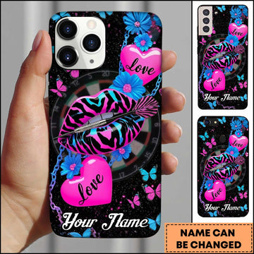 Maxcorners Neon Love Zebra Lips Butterfly Personalized Name Phone Case
