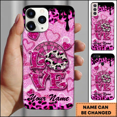 Maxcorners Pink Love Leopard Glitter Dartboard Personalized Name Phone Case