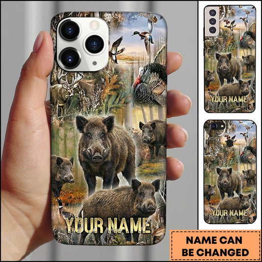 Maxcorners Wild Boar Hunting Forest Wildlife Scene Personalized Name 3D Phone Case
