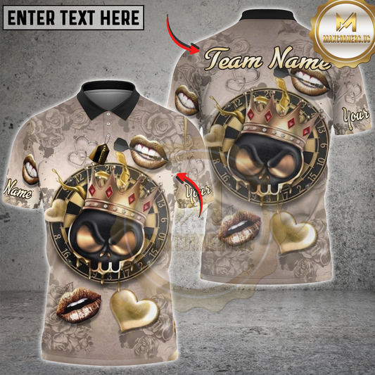 Maxcorners Darts Gold Skull Crown Dartboard Roses Heart Personalized Name, Team Name 3D Shirt