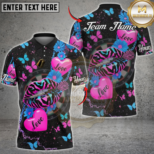 Maxcorners Darts Butterfly Heart Chain Zebra Lips Dartboard Personalized Name, Team Name 3D Shirt