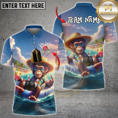 Maxcorners Bowling Beach Monkey Personalized Name, Team Name Unisex Shirt