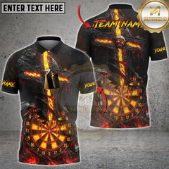 Maxcorners Darts Flaming Skull Customized Name, Team Name 3D Shirt (4 Colors)