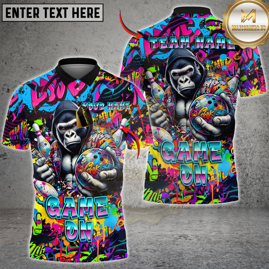 Maxcorners Gorilla Bowling Team Graffiti Game On Personalized Name, Team Name 3D Shirt
