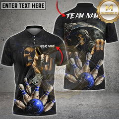 Maxcorners Bowling Skull Strike Multicolor Personalized Name, Team Name Shirt (4 Colors)