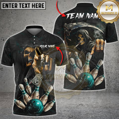 Maxcorners Bowling Skull Strike Multicolor Personalized Name, Team Name Shirt (4 Colors)