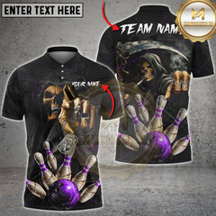 Maxcorners Bowling Skull Strike Multicolor Personalized Name, Team Name Shirt (4 Colors)