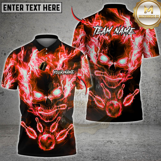 Maxcorners Bowling Flame Skull Bowling Pins Multicolor Customized Name, Team Name 3D Shirts